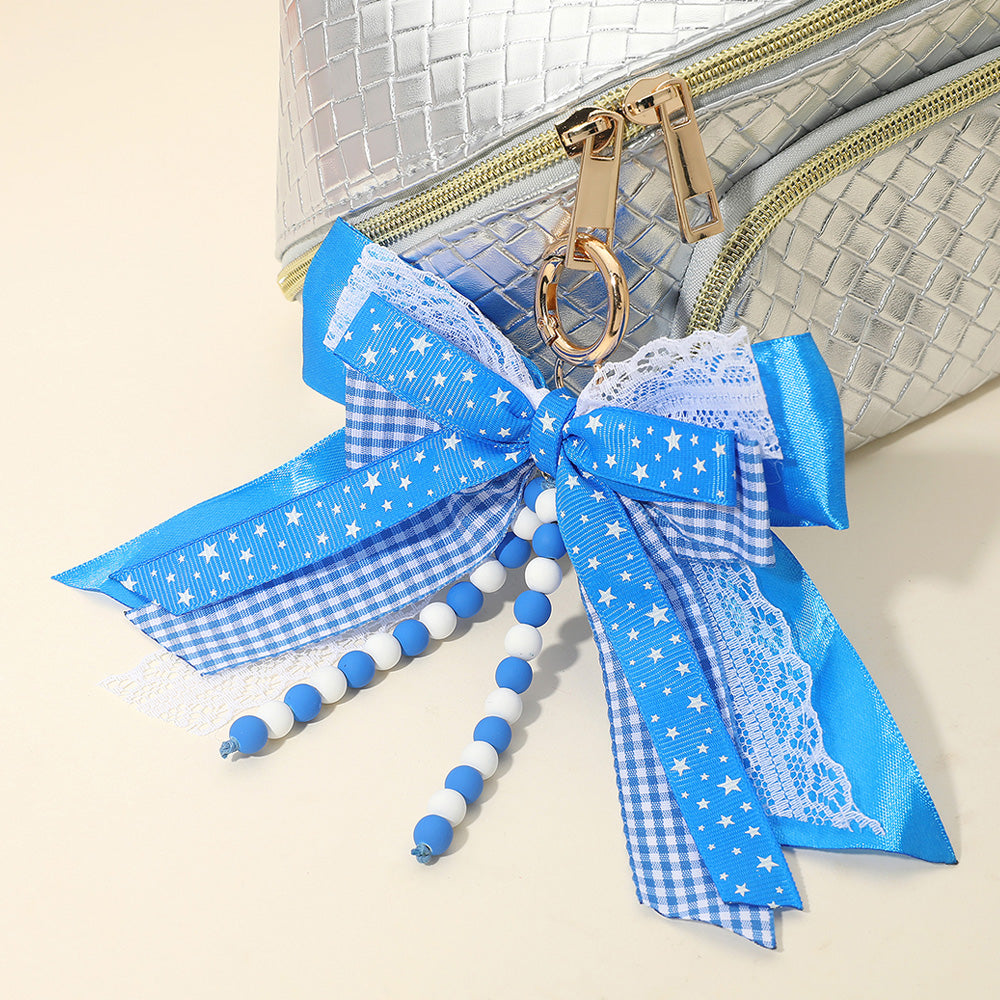 Game Day Theme Triple Layered Bow Bag Charm Keychain Bag Charm