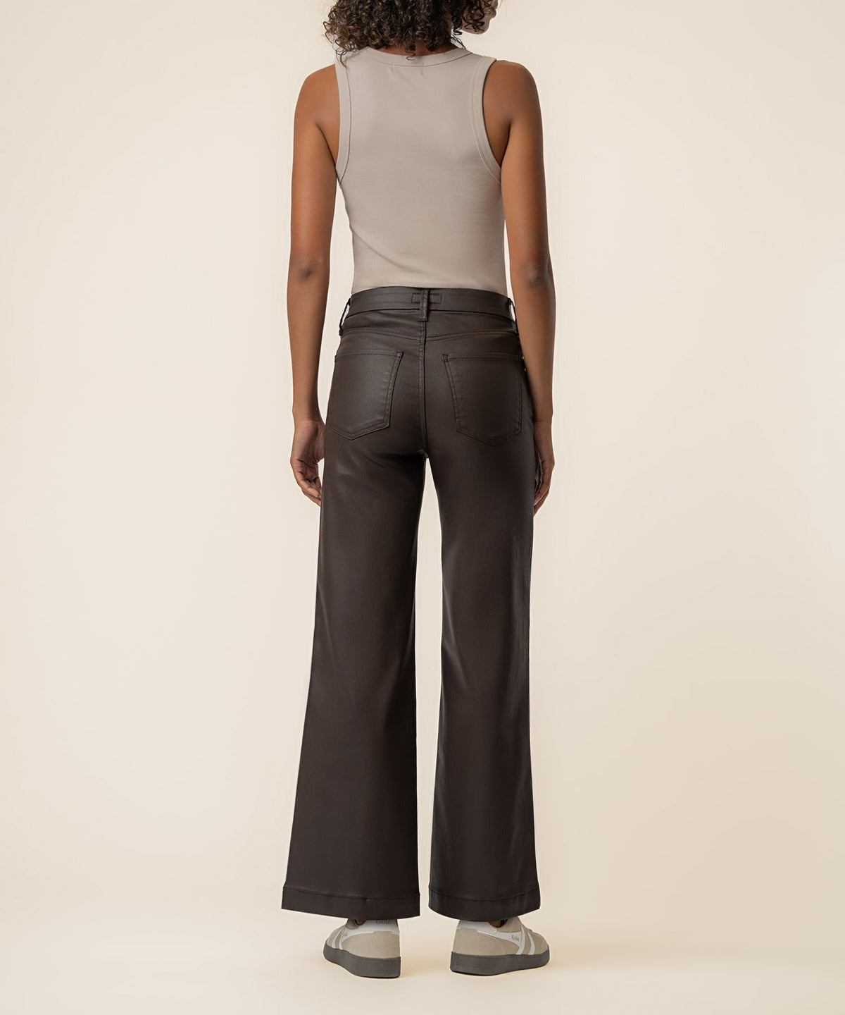 Meg Coated High Rise Wide Leg in Chocolate
