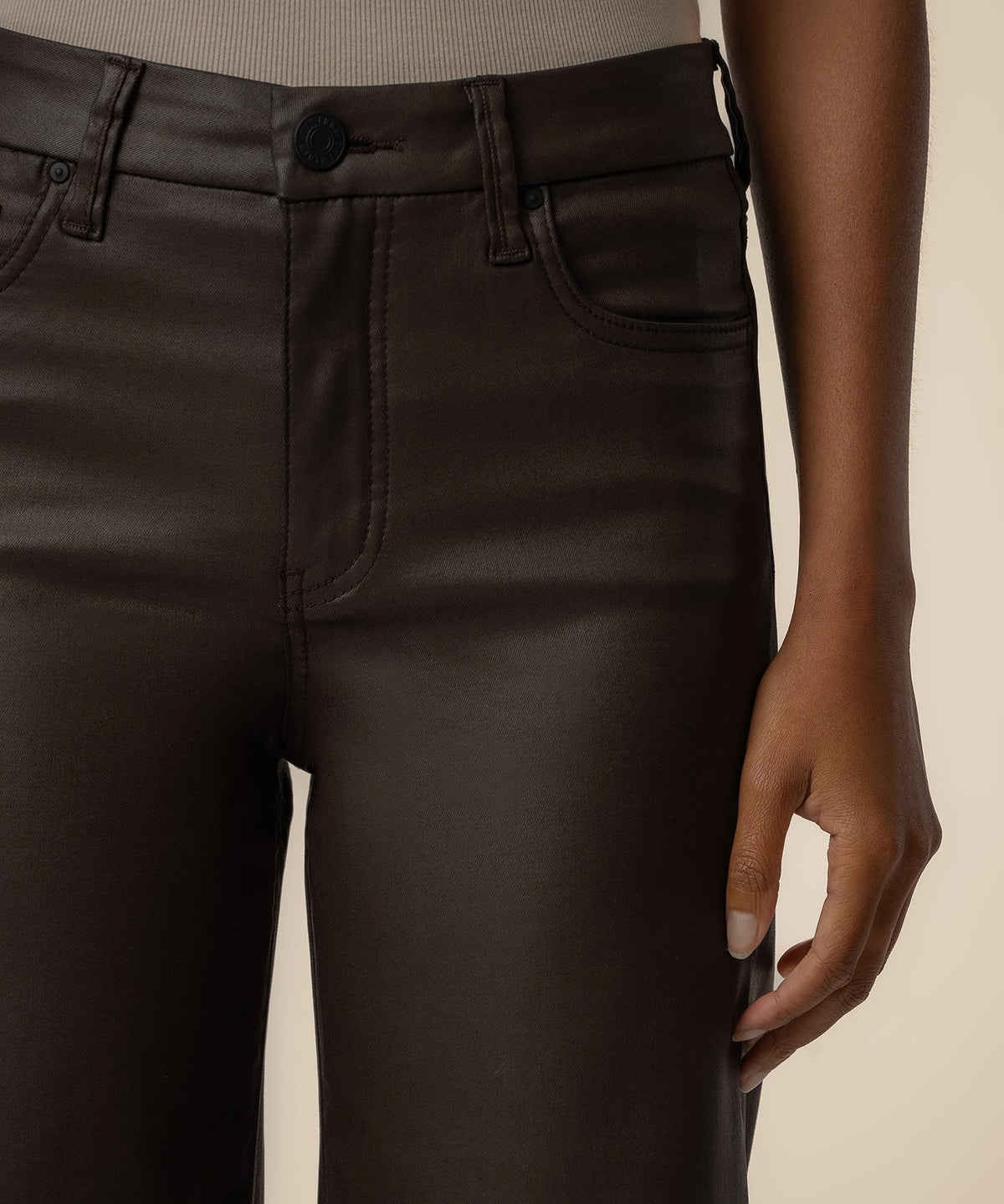 Meg Coated High Rise Wide Leg in Chocolate