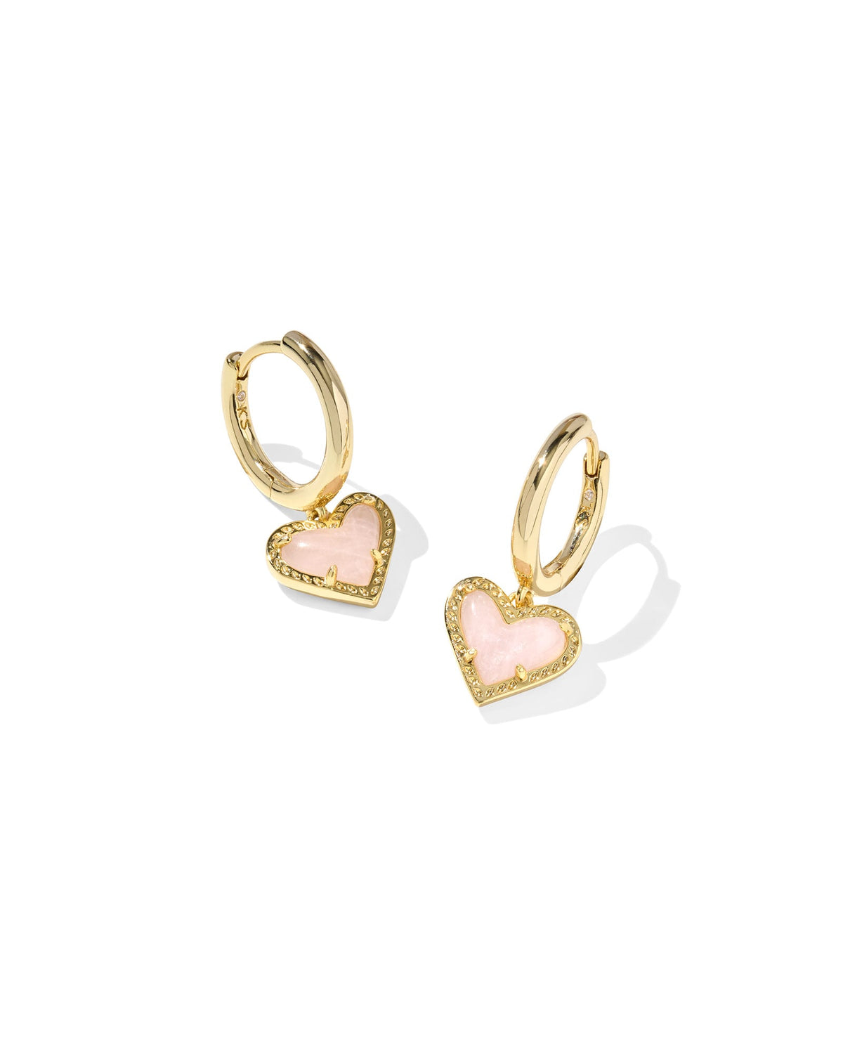 Ari Heart Gold Huggie Earrings in Rose Quartz