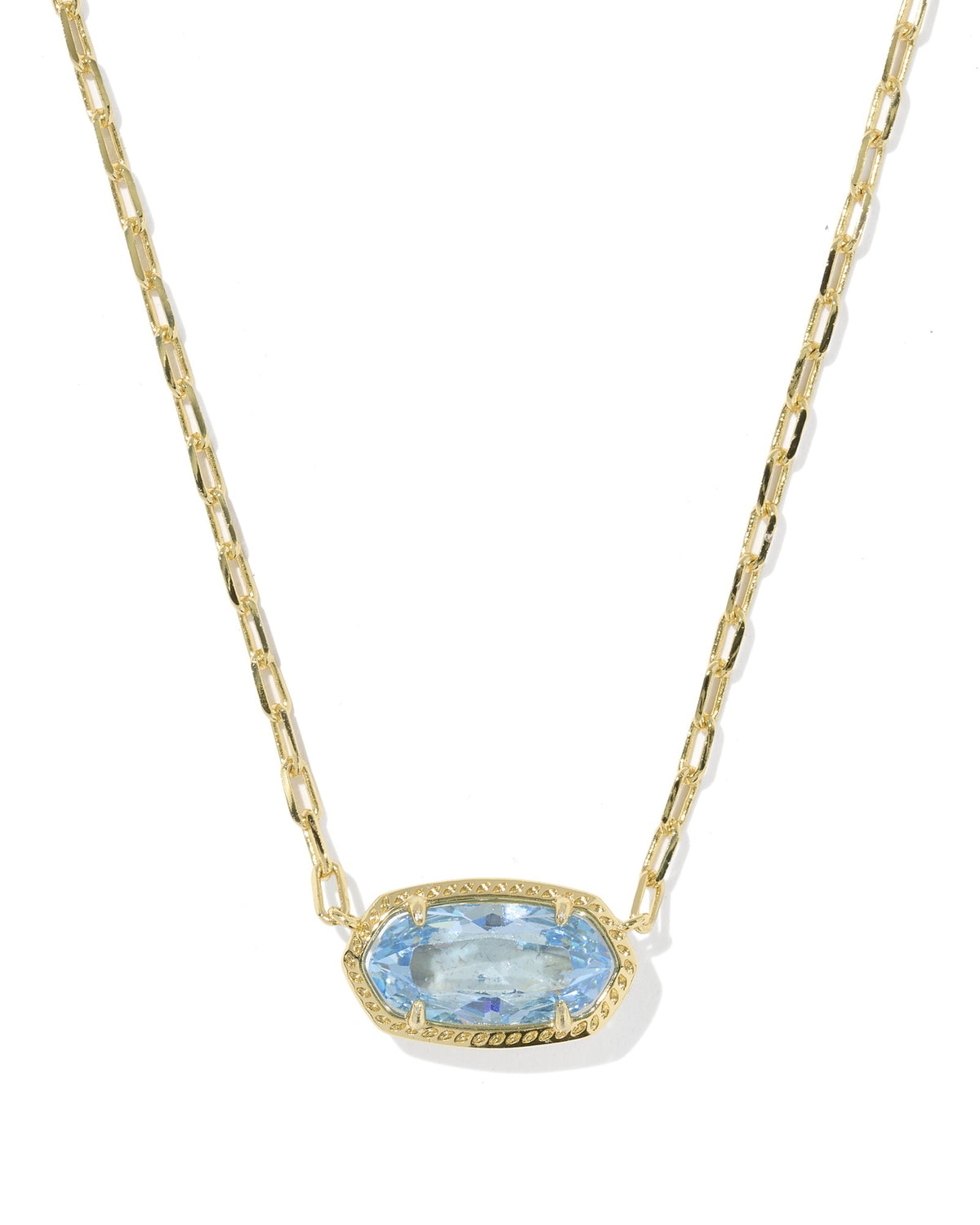 Kendra Scott Elisa Luxe Short Pendant Necklace in Gold Light Blue CZ