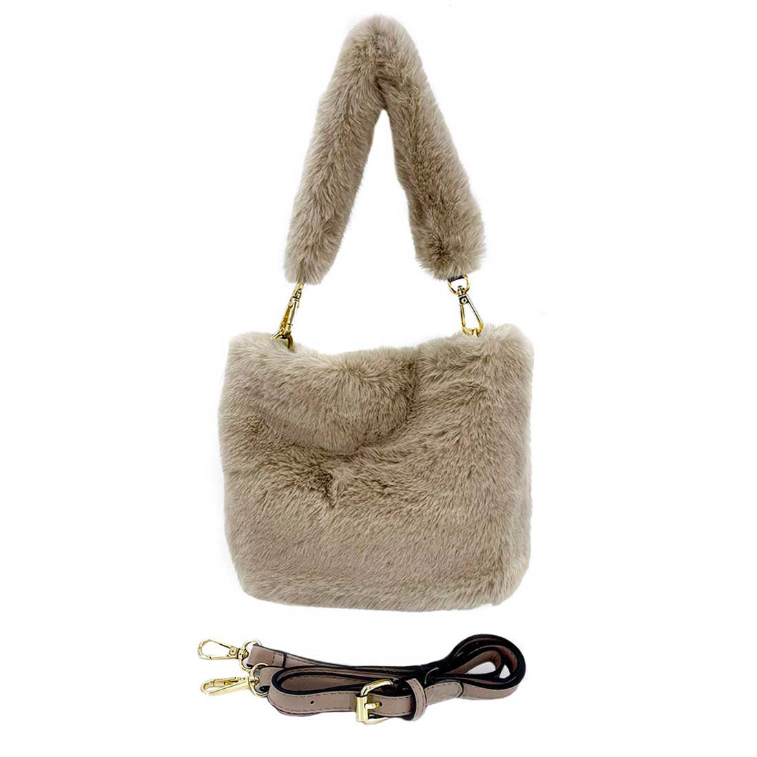 Fashionable Solid Faux Fur Tote Crossbody Bag