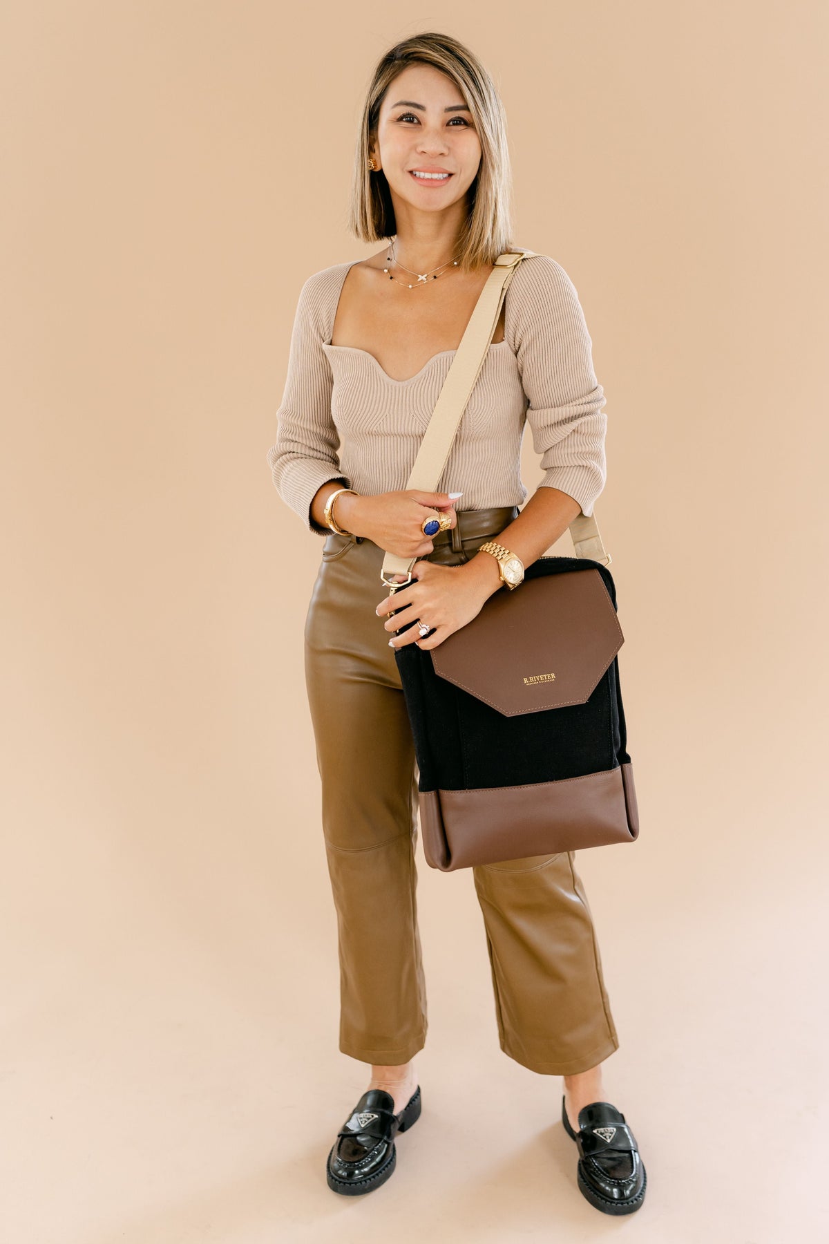 Corbin | Signature Black Canvas + Brown Leather Backpack