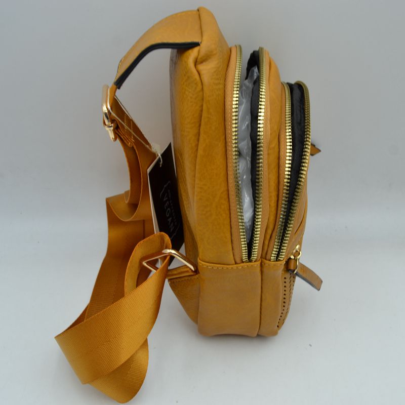 Perforated Crossbody Sling Bag with Triple Zipper Pockets