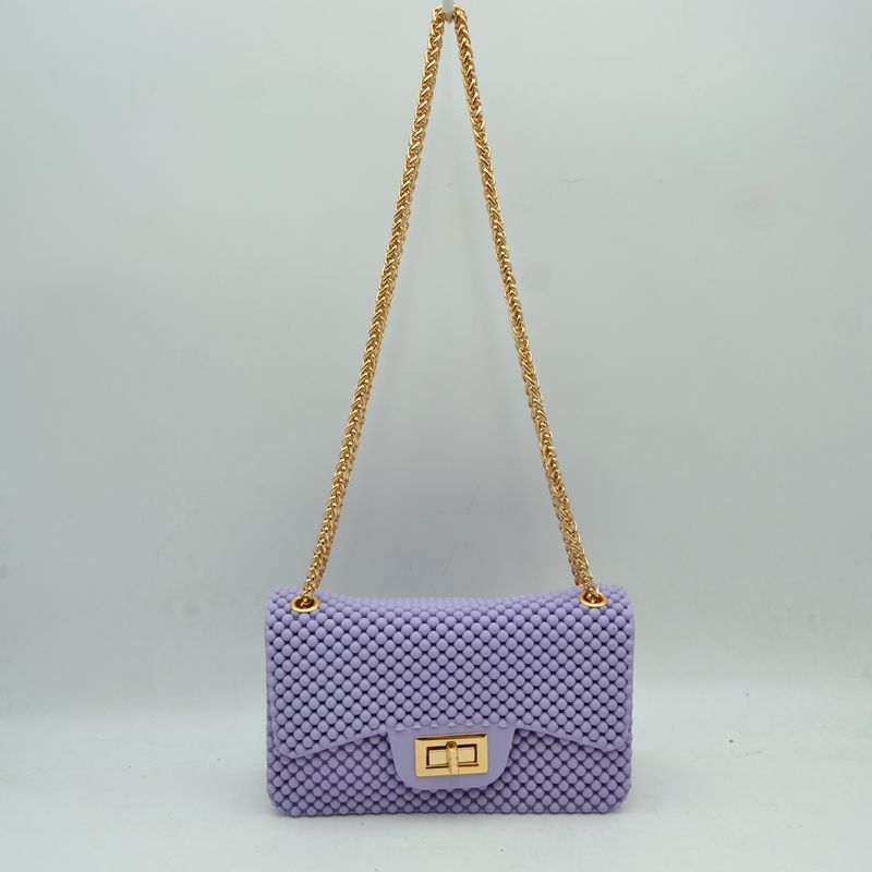 Textured Flap Shoulder Bag with Metallic Chain Strap