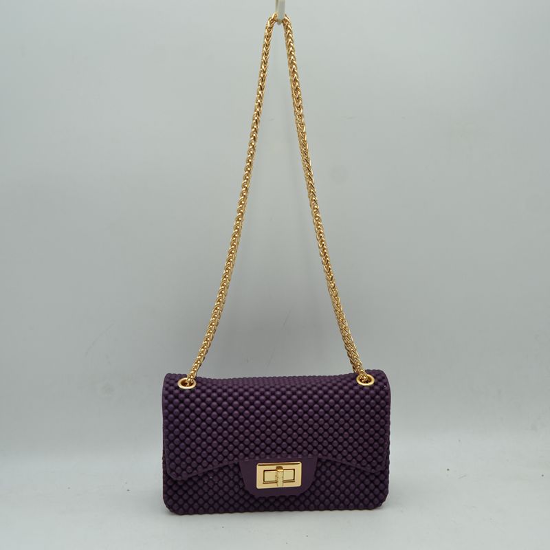 Textured Flap Shoulder Bag with Metallic Chain Strap