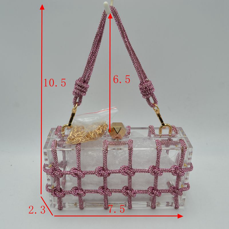 Box Clutch Bag with Cage Overlay and Cord Top Handle
