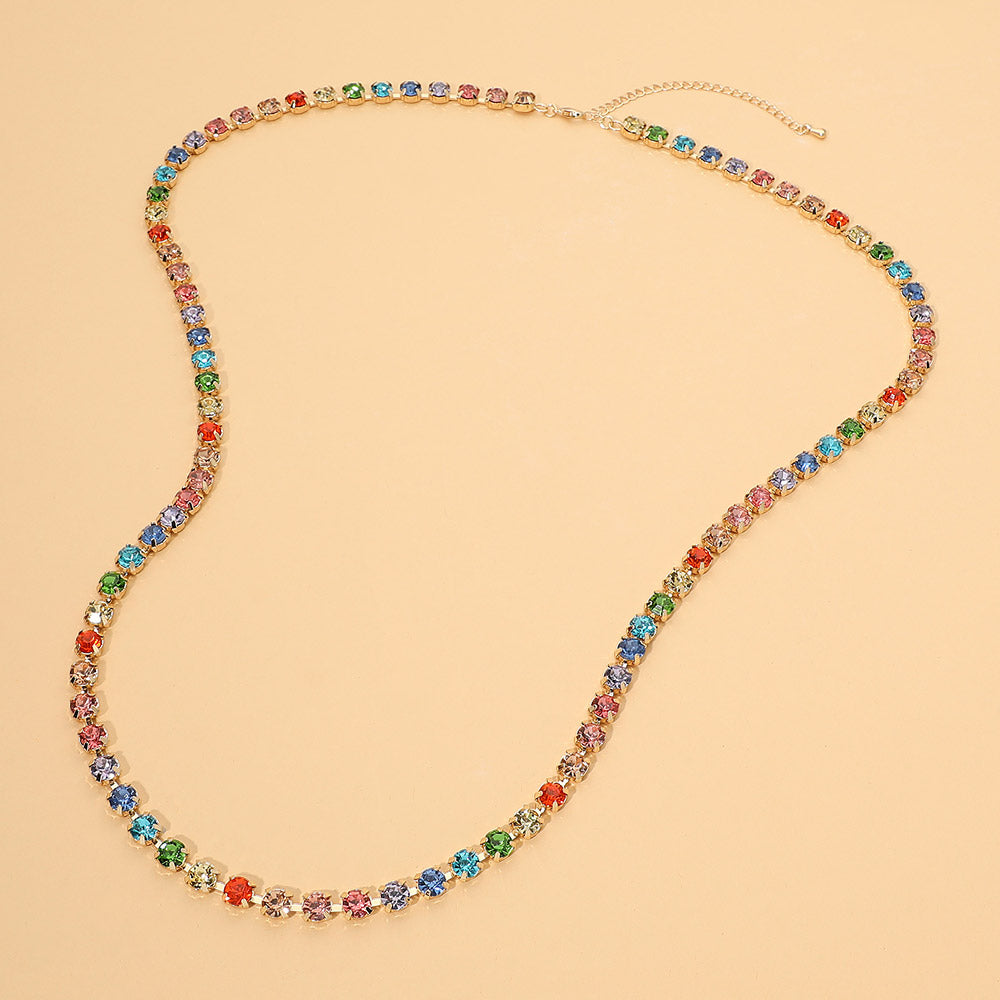 Round Stone Link Tennis Long Necklace