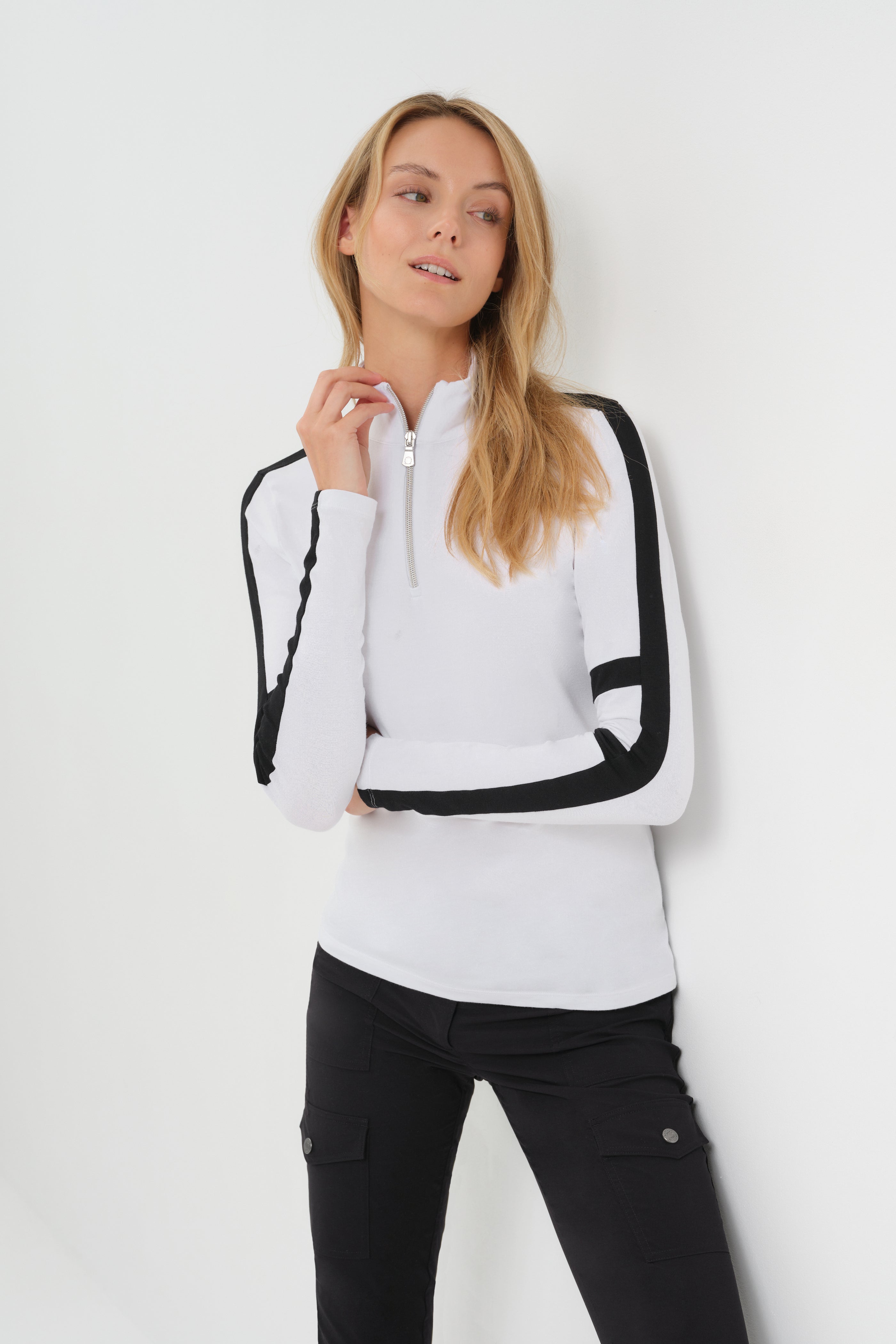 Stacey Sport Striped Zip-Up Top