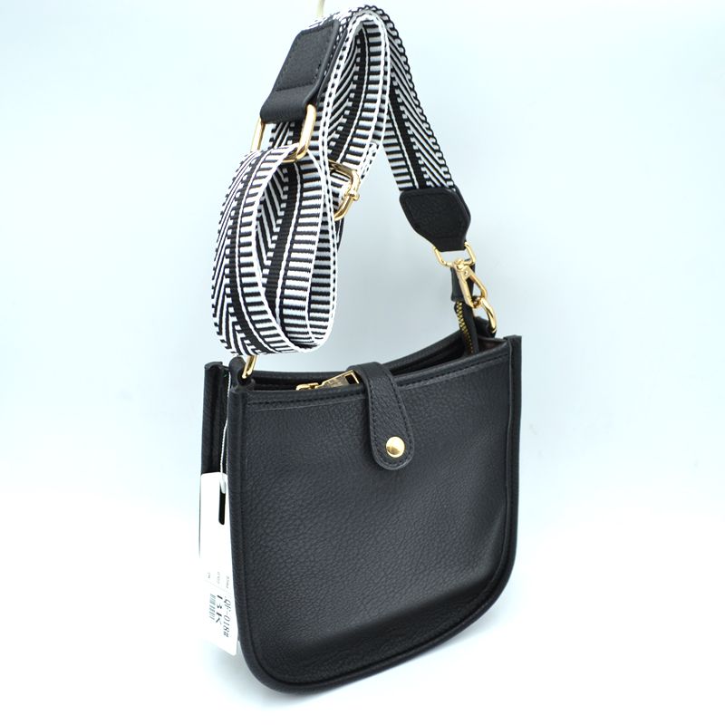 Minimalist Curved Crossbody Bag with Patterned Guitar Strap