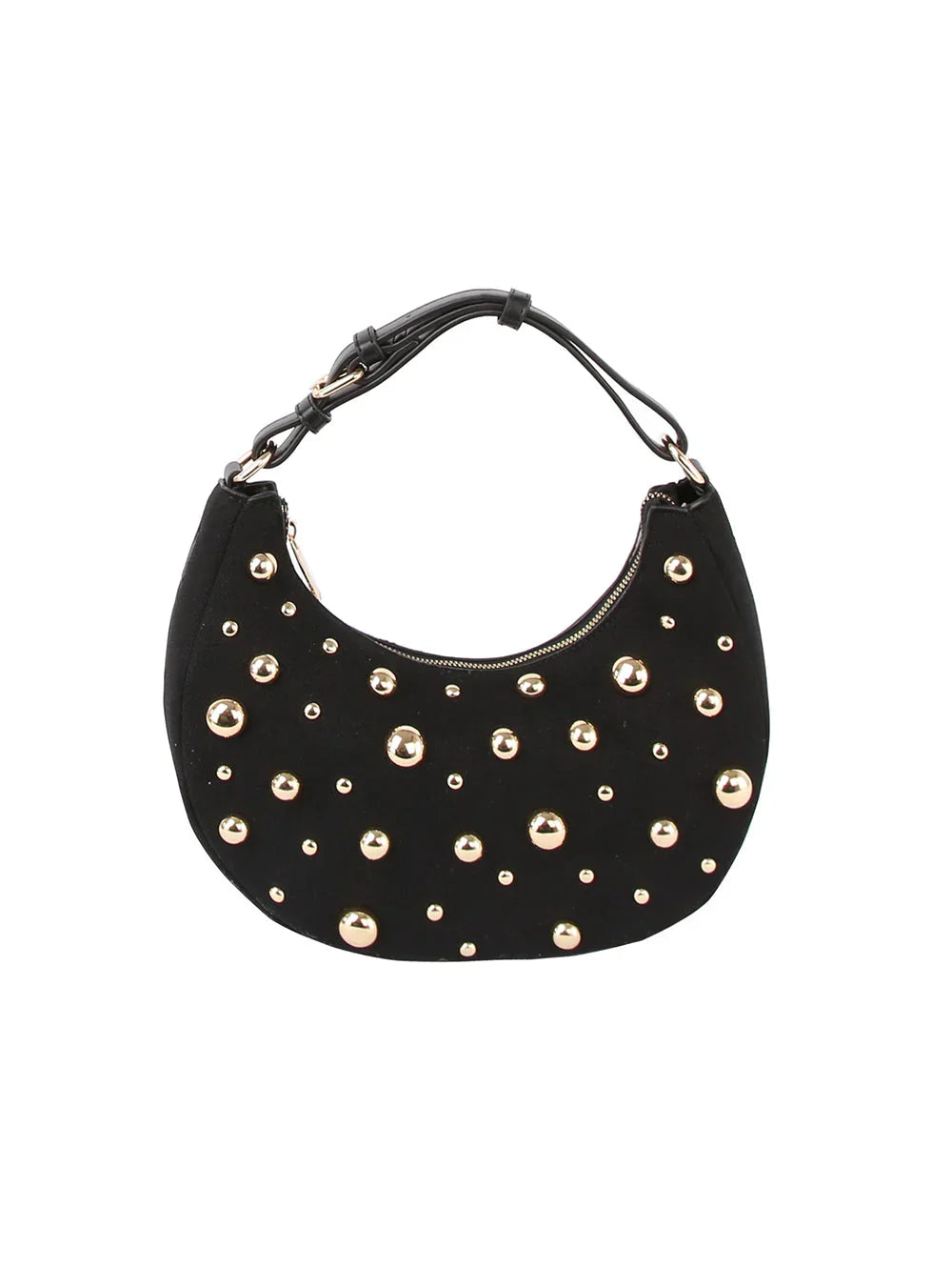 Studded Crescent Shoulder Bag with Adjustable Top Handle