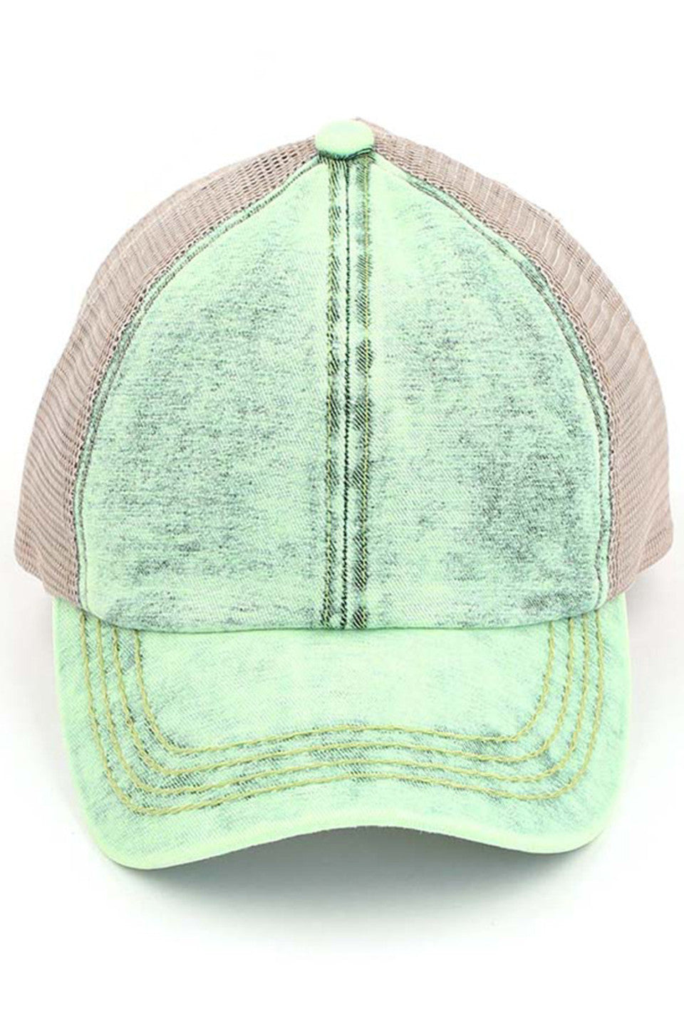 C.C STONEWASHED DENIM CRISS CROSS PONYCAP