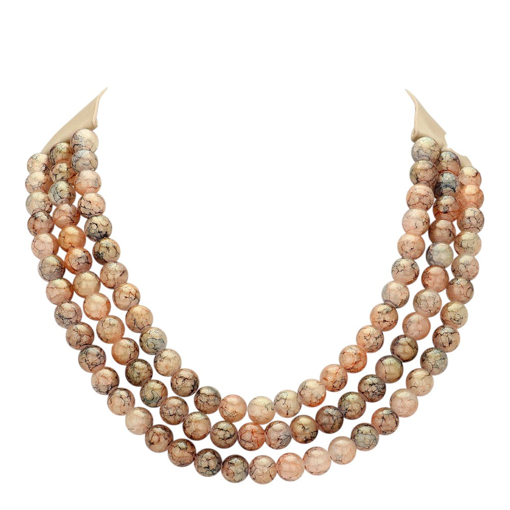 Chunky Acrylic Ball Beaded Triple Layered Faux Leather Magnetic Necklace