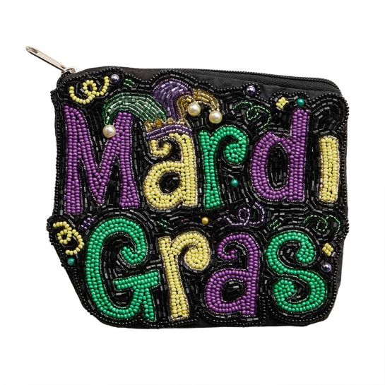 MARDI GRAS Message Seed Beaded Mini Pouch Bag