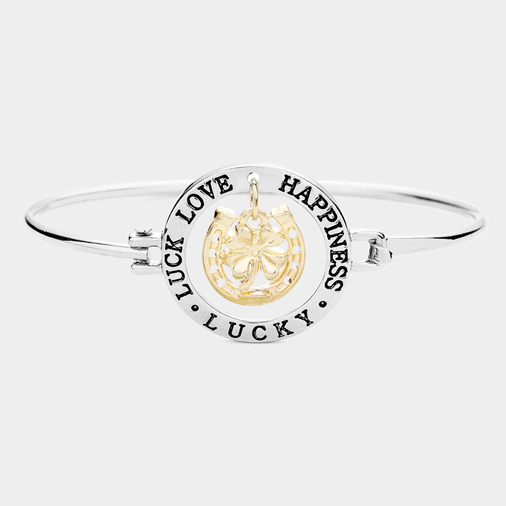 "Luck Love Happiness Lucky" Four Leaf Clover Hook Bracelet