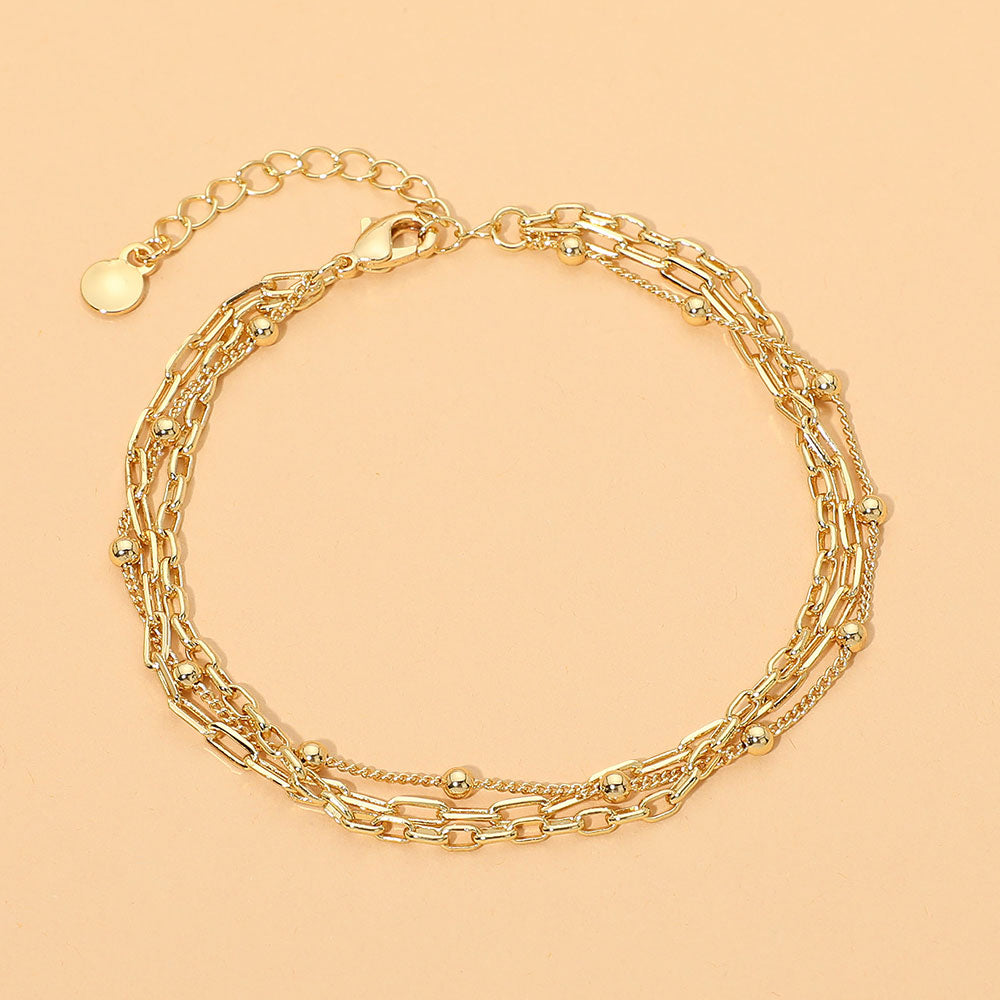 18K Gold Dipped Beaded Paperclip Chain Layered Bracelet