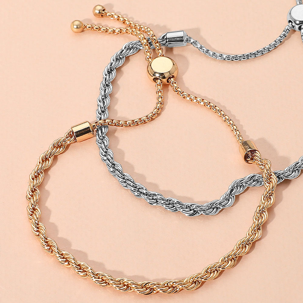Metal Rope Adjustable Cinch Pull Tie Bracelet