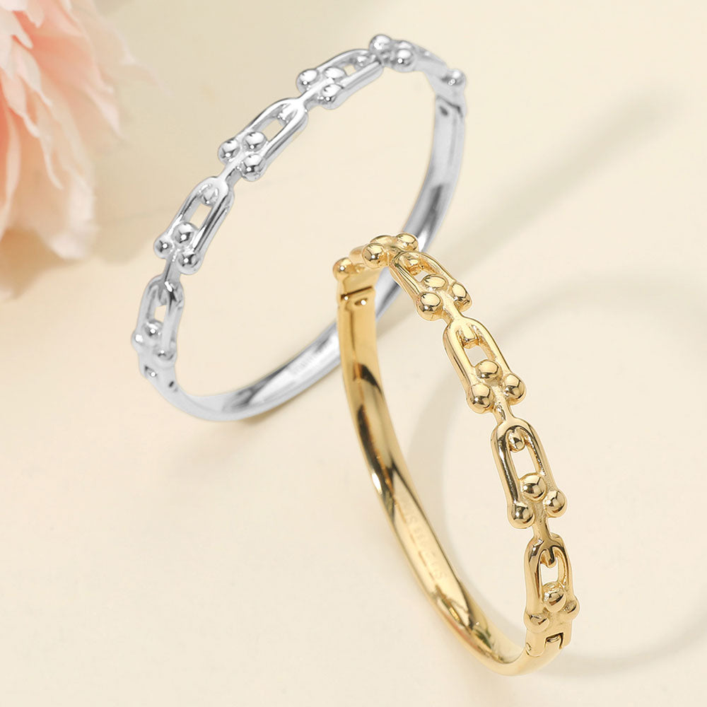 Stainless Steel Industrial Link Hinged Bangle Bracelet