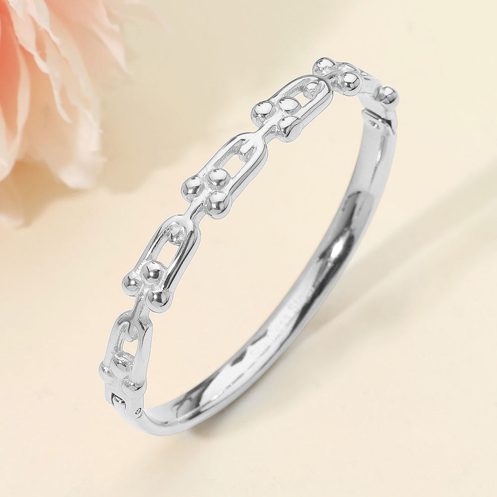 Stainless Steel Industrial Link Hinged Bangle Bracelet