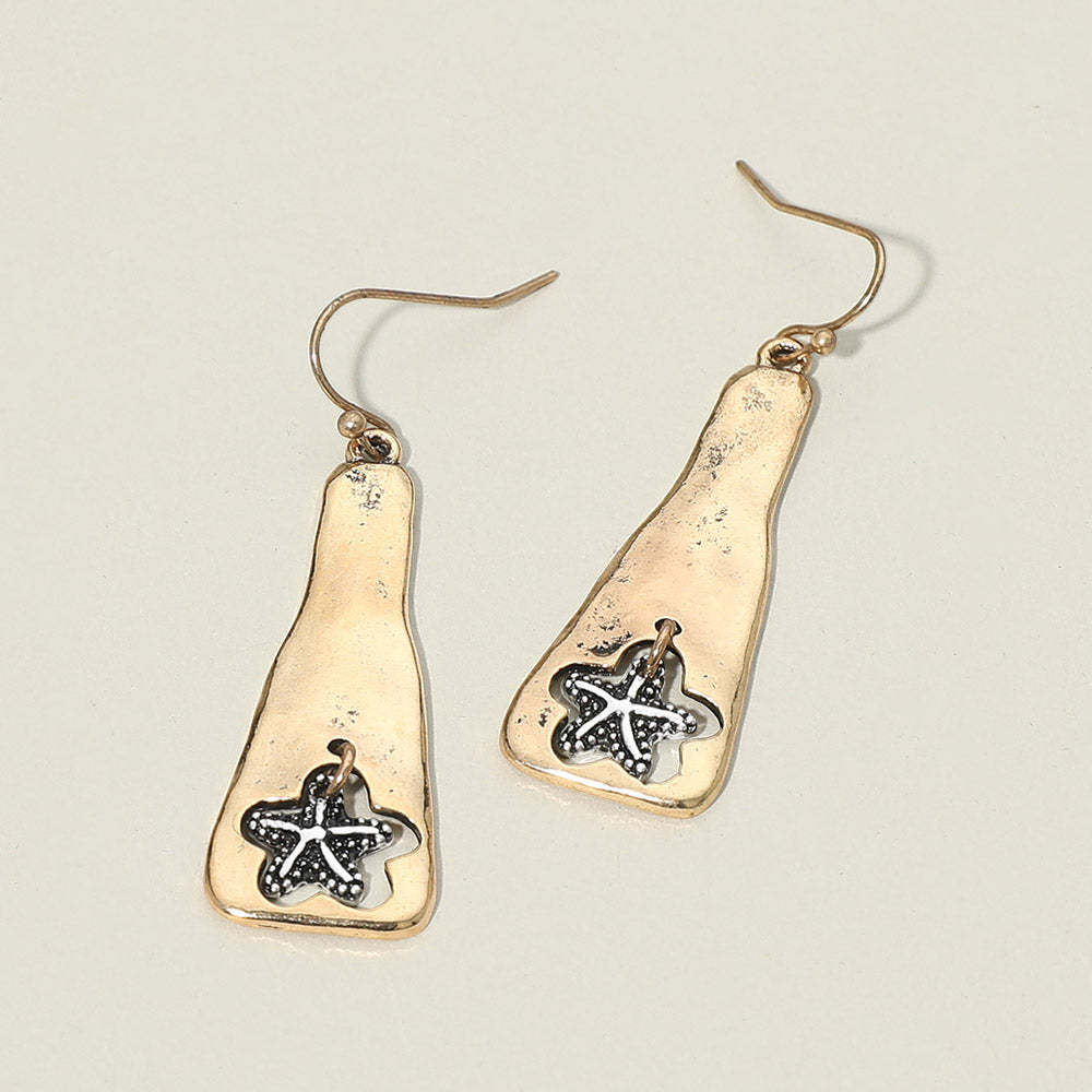 Women's Textured Metal Starfish Charm Drop Plate Dangle Earrings