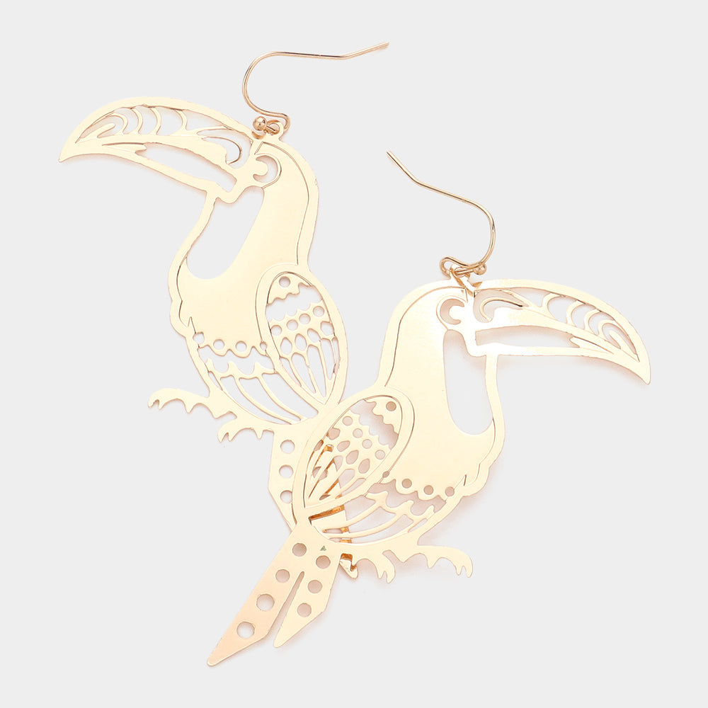 Brass Metal Cutout Toucan Dangle Earrings