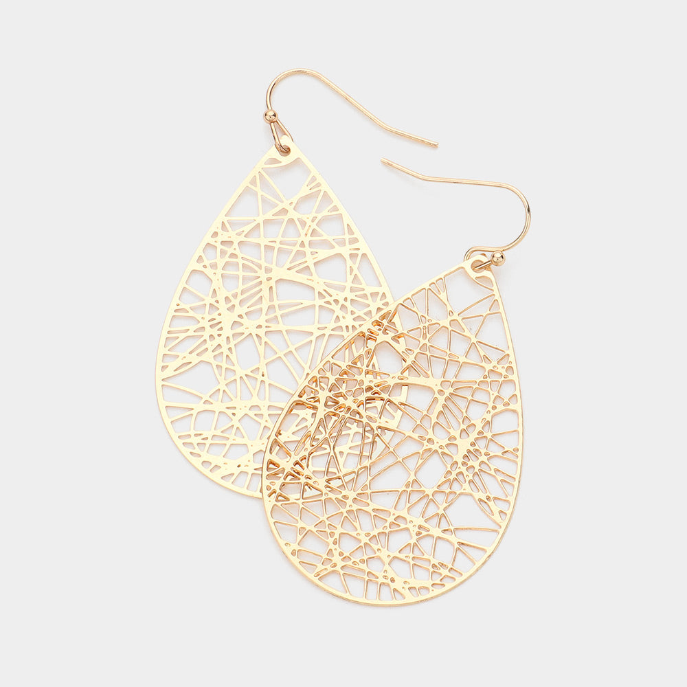 Brass Metal Teardrop Dangle Earrings