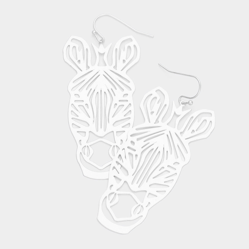 Brass Metal Cutout Zebra Dangle Earrings