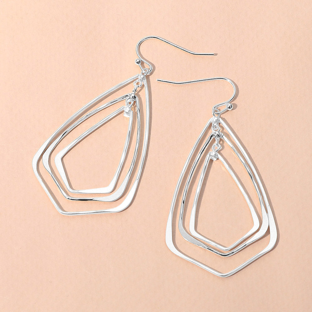 Metal Wire Geometric Triple Layered Dangle Earrings