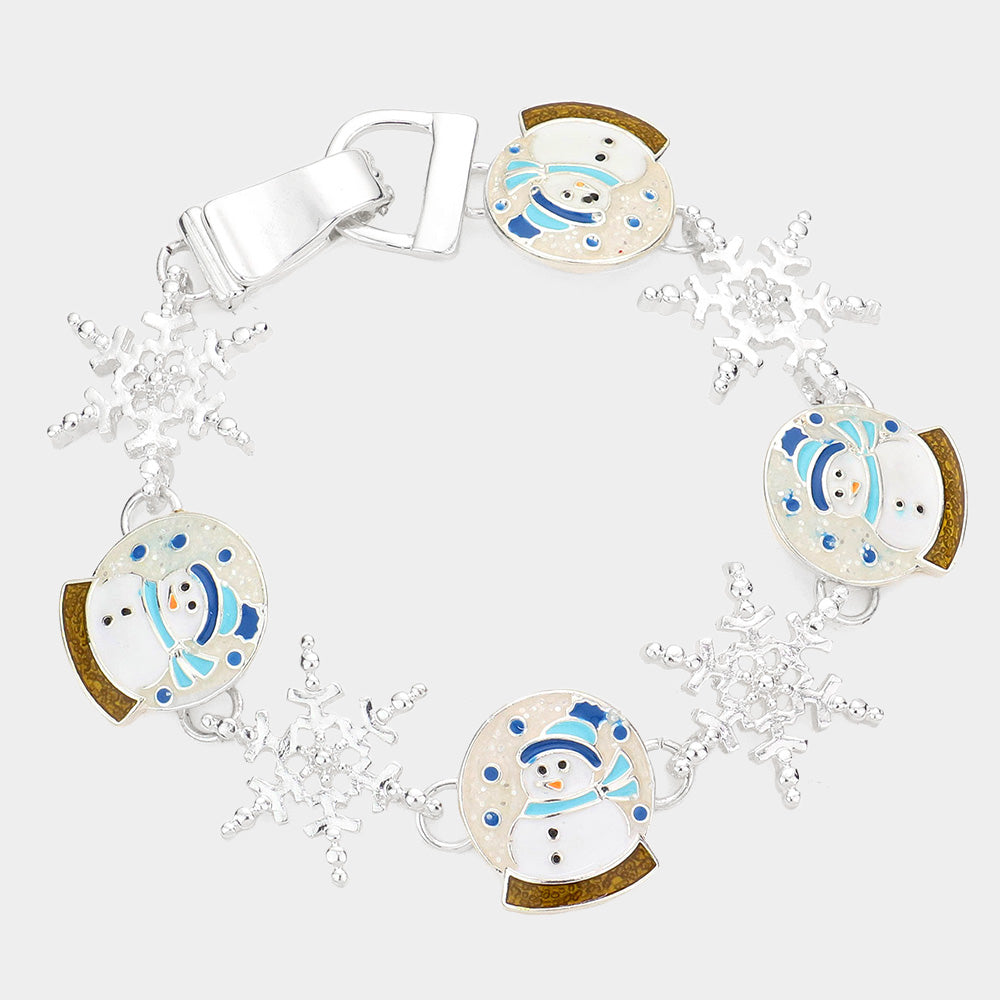 Enamel Snowman Link Magnetic Bracelet