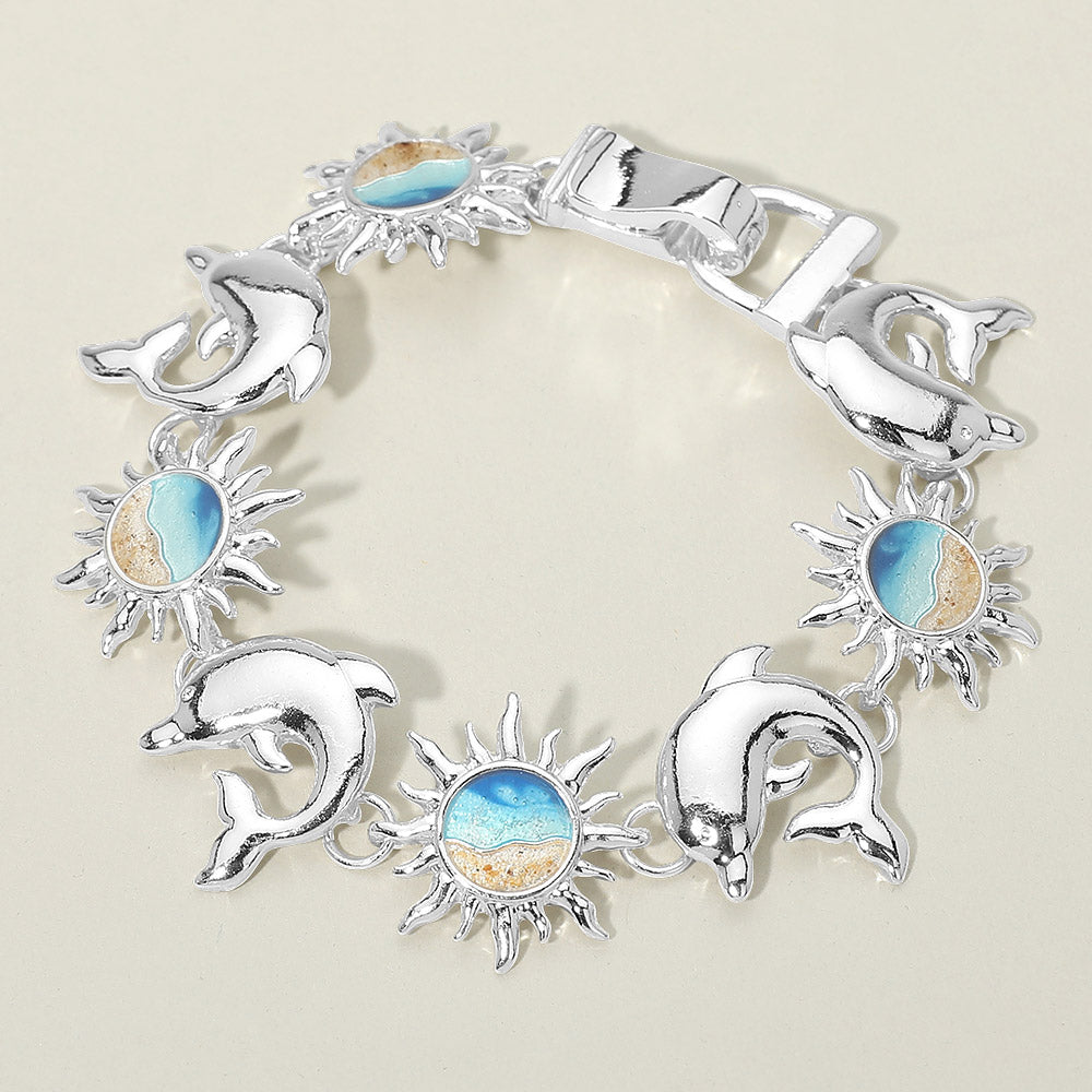 Dolphin Sunburst Coastal Charm Link Magnetic Bracelet