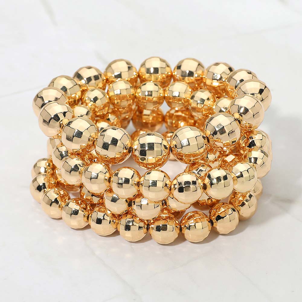 5PCS - Faceted Metal Ball Beaded Stretch Multi Layered Bracelets