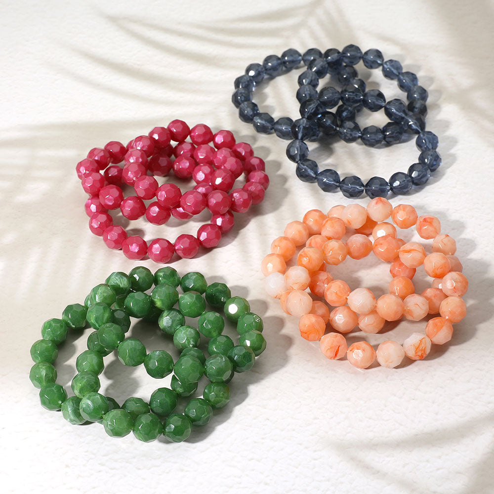 3PCS - Faceted Beaded Stretch Multi Layered Bracelets