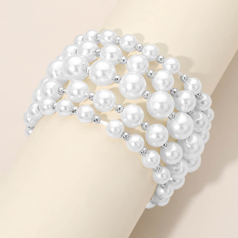 5PCS - Pearl Beaded Stretch Multi Layered Bracelets