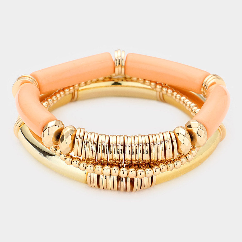 Resin Heishi Beaded Stretch Multi Layered Bracelets