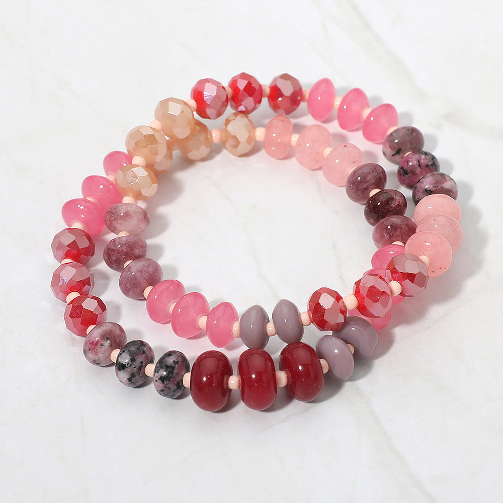 2PCS - Faceted Pebble Beaded Stretch Multi Layered Bracelets
