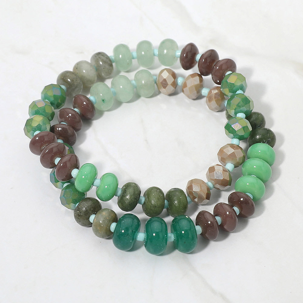 2PCS - Faceted Pebble Beaded Stretch Multi Layered Bracelets