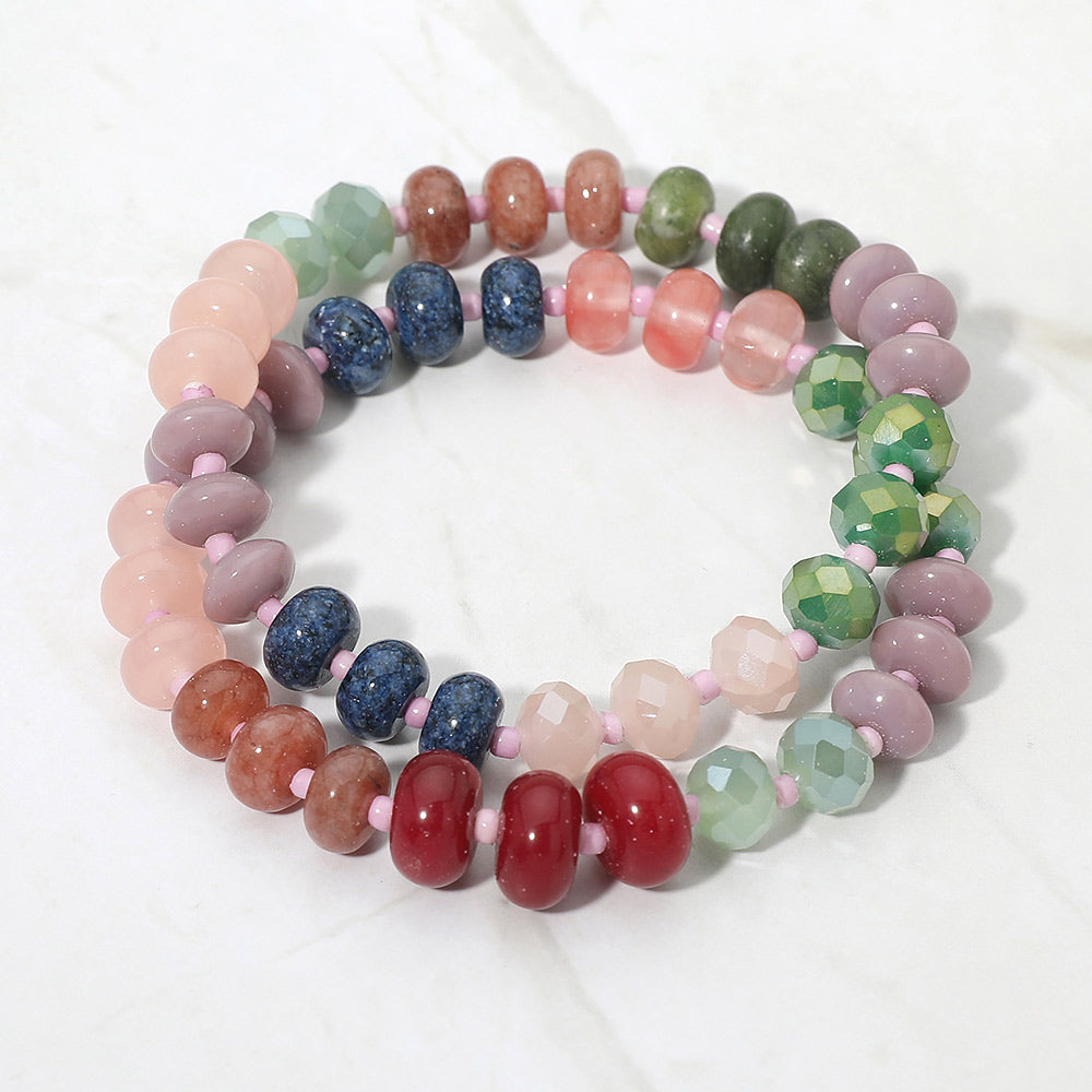 2PCS - Faceted Pebble Beaded Stretch Multi Layered Bracelets