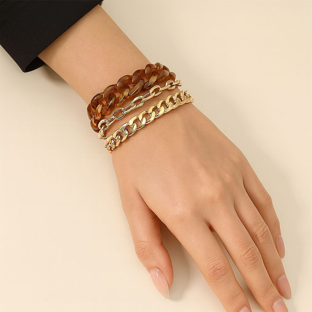 3PCS - Resin Metal Chain Link Multi Layered Bracelets