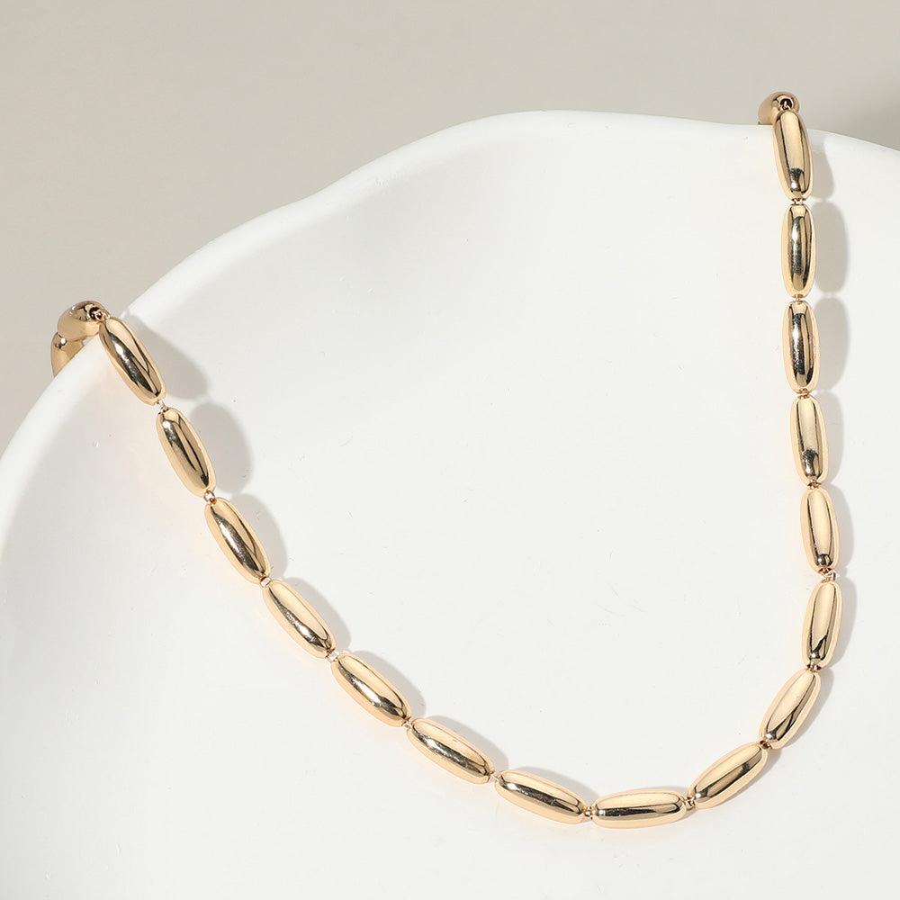 Metal Oval Tube Beaded Necklace