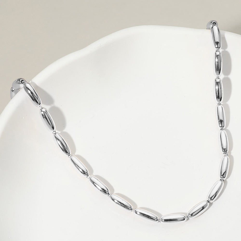 Metal Oval Tube Beaded Necklace