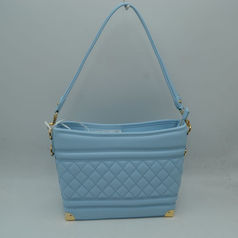 Quilted Diamond Pattern Shoulder Bag with Bottom Corner Accents