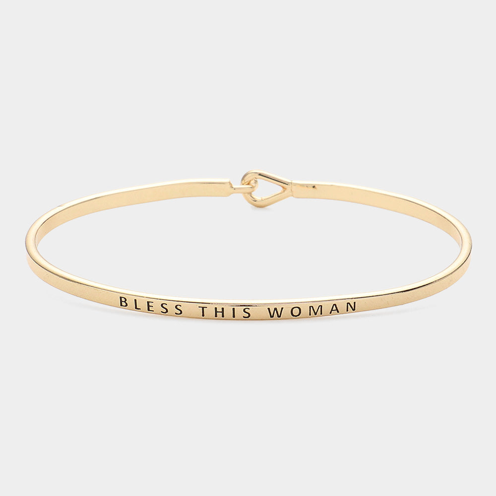 "Bless this woman" Thin Brass Metal Hook Bracelet