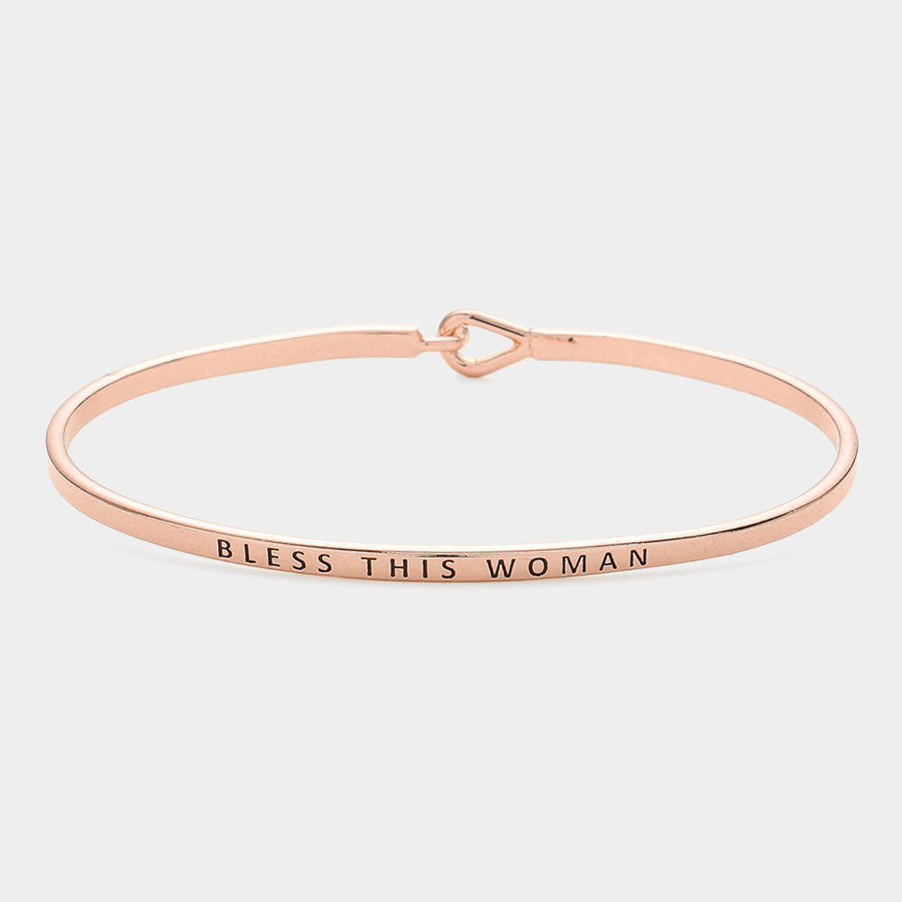 "Bless this woman" Thin Brass Metal Hook Bracelet