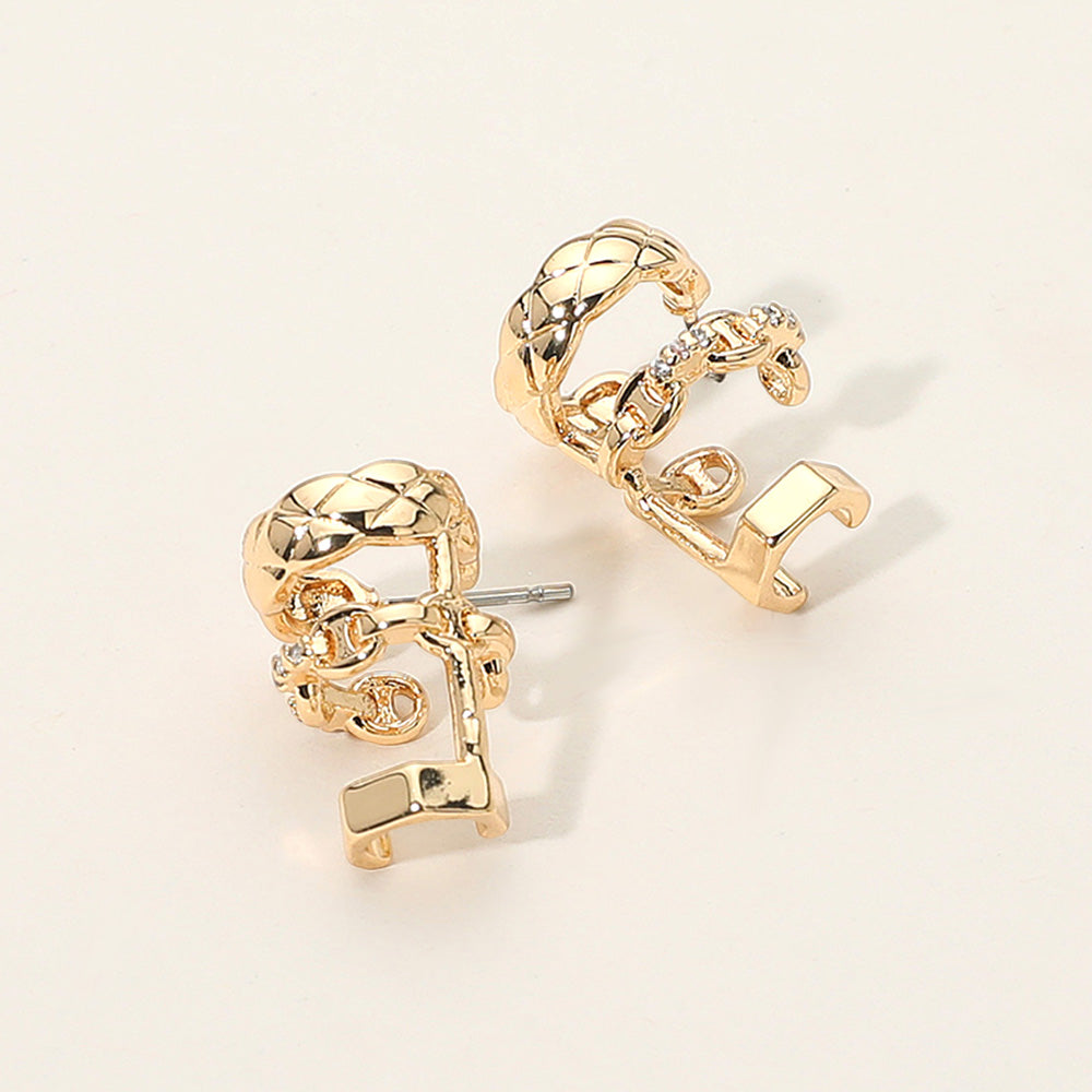 Stone Paved Triple Hoop Cuff Earrings