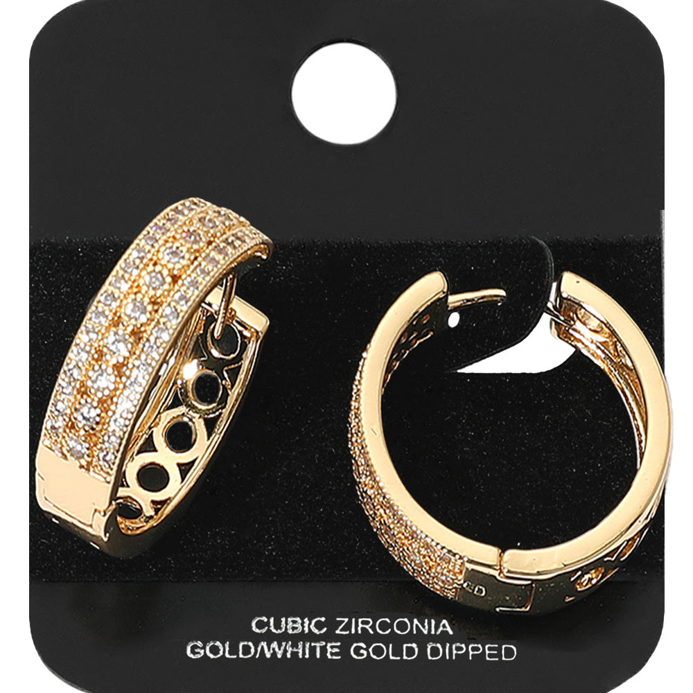 Gold Dipped Triple Row CZ Stone Paved Hoop Earrings