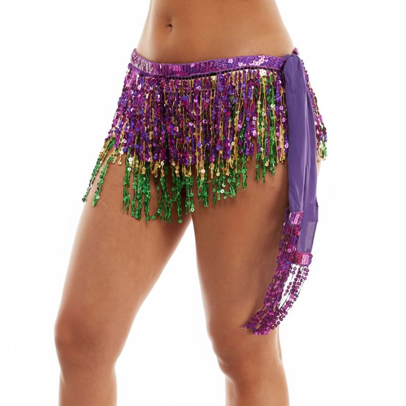 Mardi Gras Sequin Fringe Hip Scarf Skirt