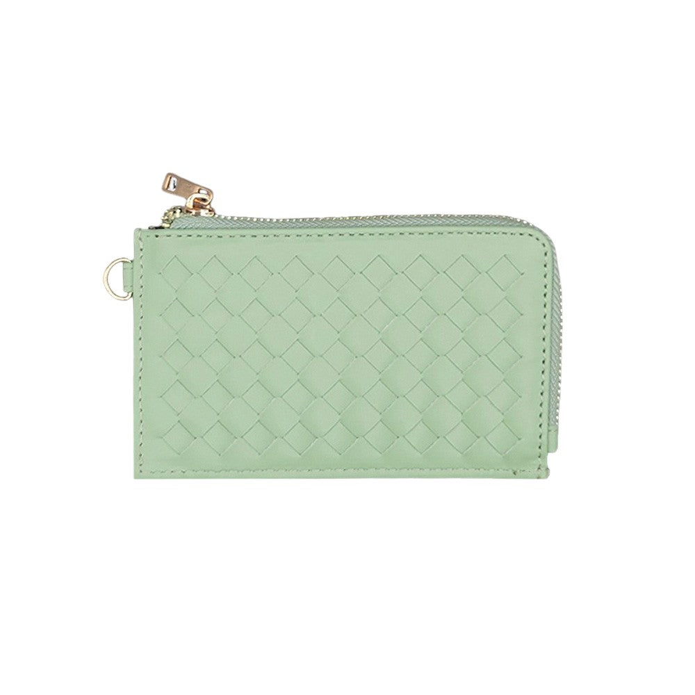 Faux Leather Basket Weave Flat Card Holder Wallet with Wristlet