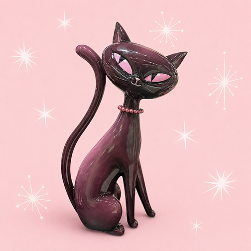 Minxy Kitten 12" Atomic Black Cat w/ Pearl Necklace Figurine | Miss Fluff December Diamonds