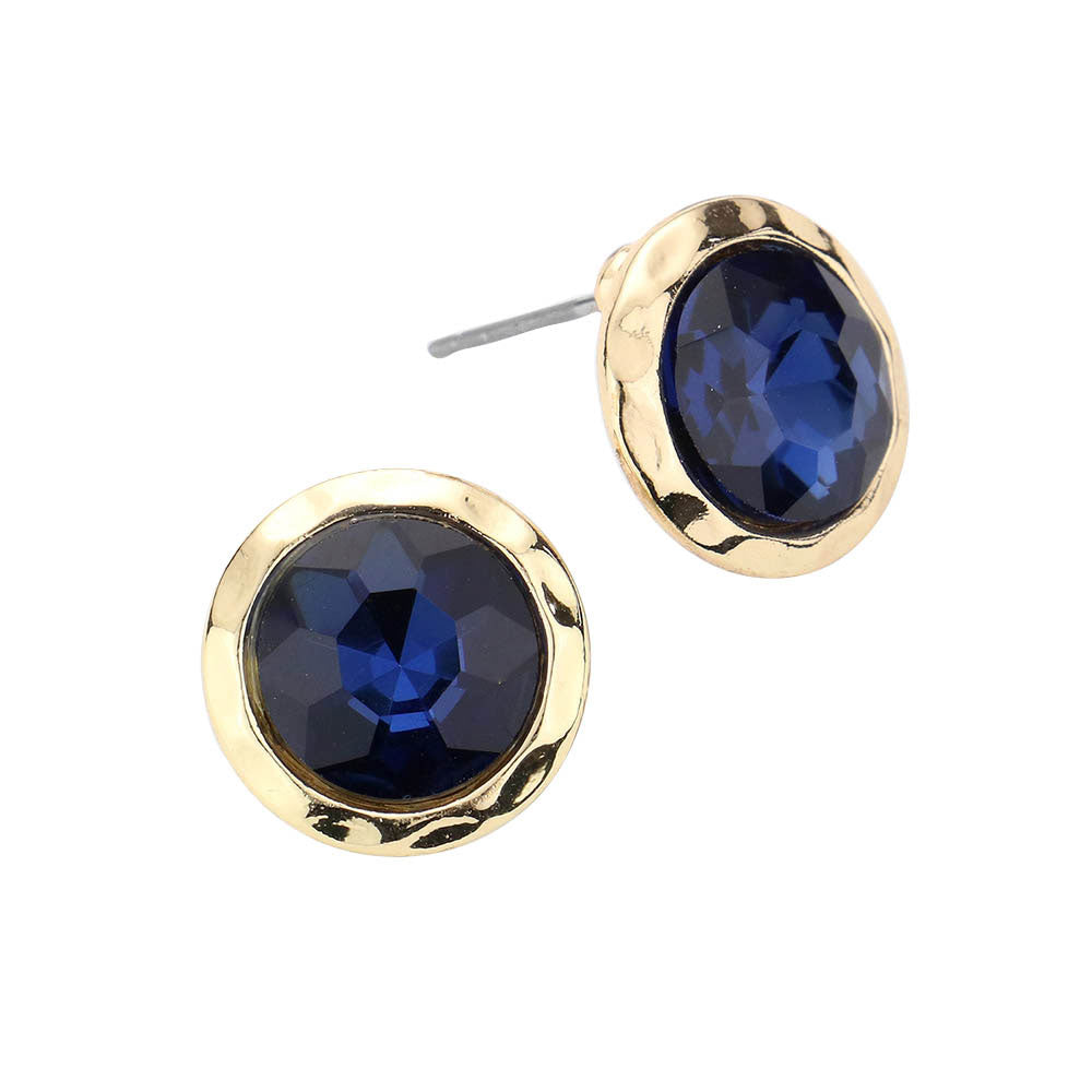 Stylist Round Stone Stud Earrings