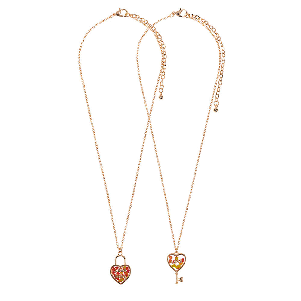 2PCS - Love & Love More BFF Heart Lock Key Necklace Set Jewelry Set